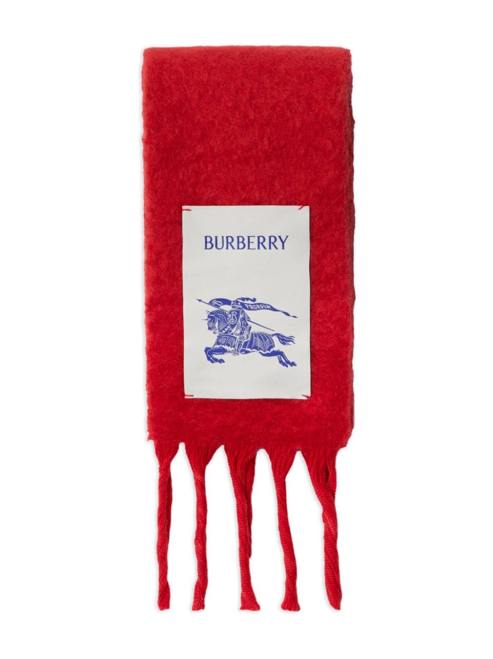 Shop Burberry Equestrian Knight-appliqué Fringed Scarf In Red