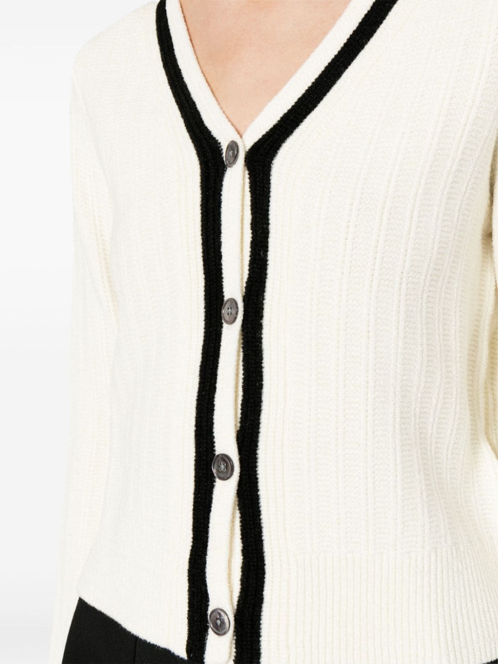 Shop B+ab Contrasting-trim Ribbed-knit Cardigan In White