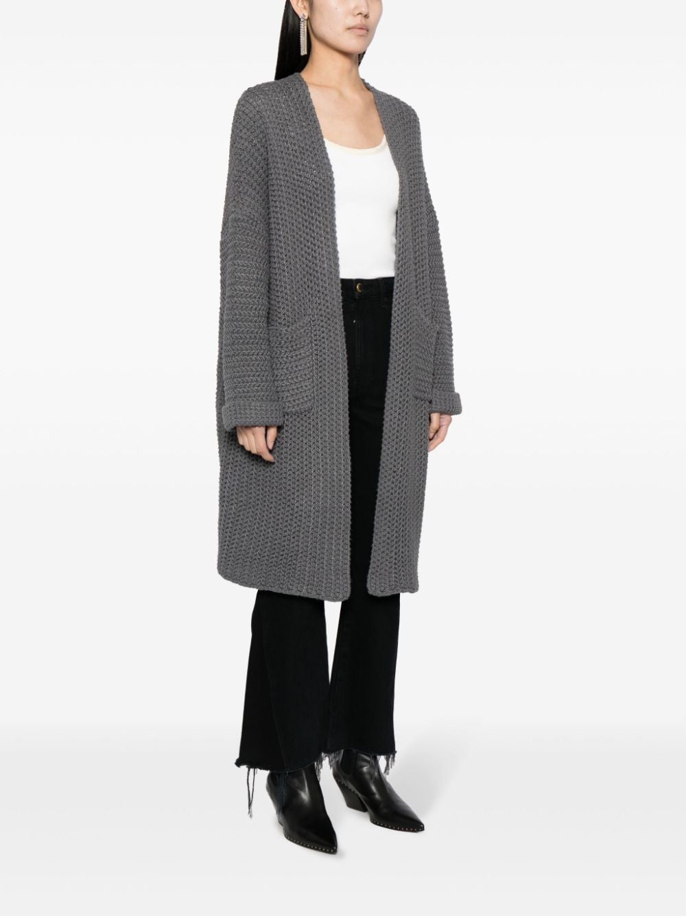 Shop B+ab Shawl-collar Knitted Cardi-coat In Grey