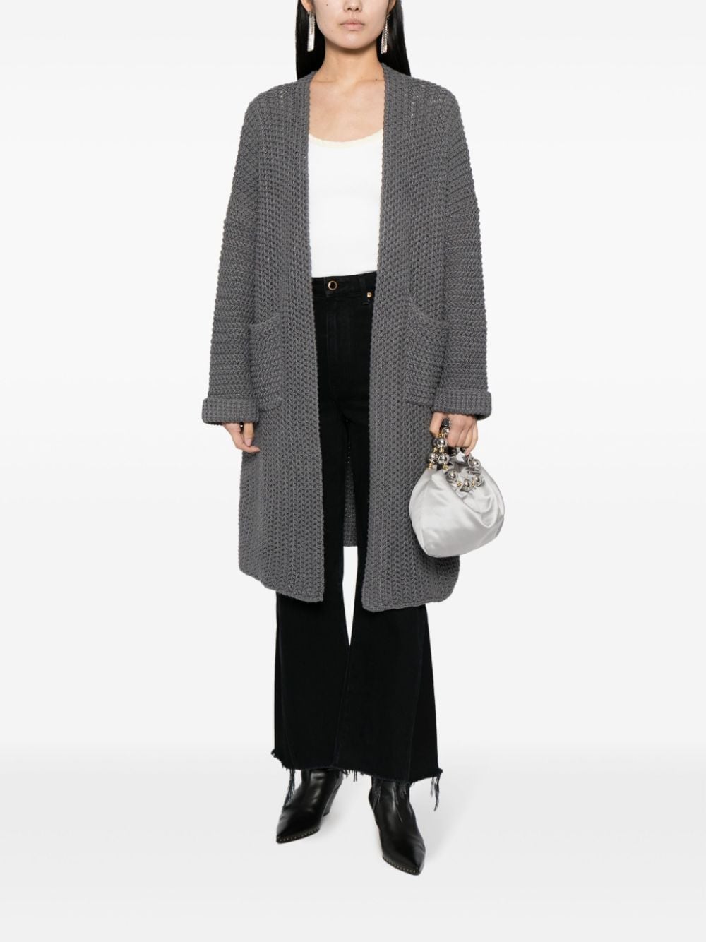 Shop B+ab Shawl-collar Knitted Cardi-coat In Grey