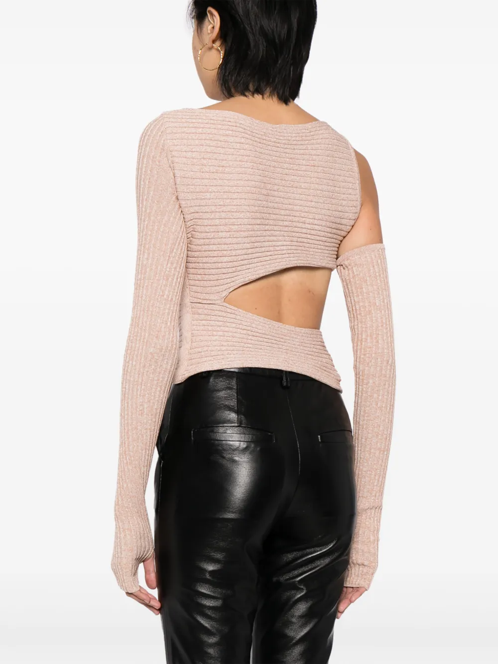 Shop Andreädamo Asymmetric Cut-out Ribbed Top In Brown