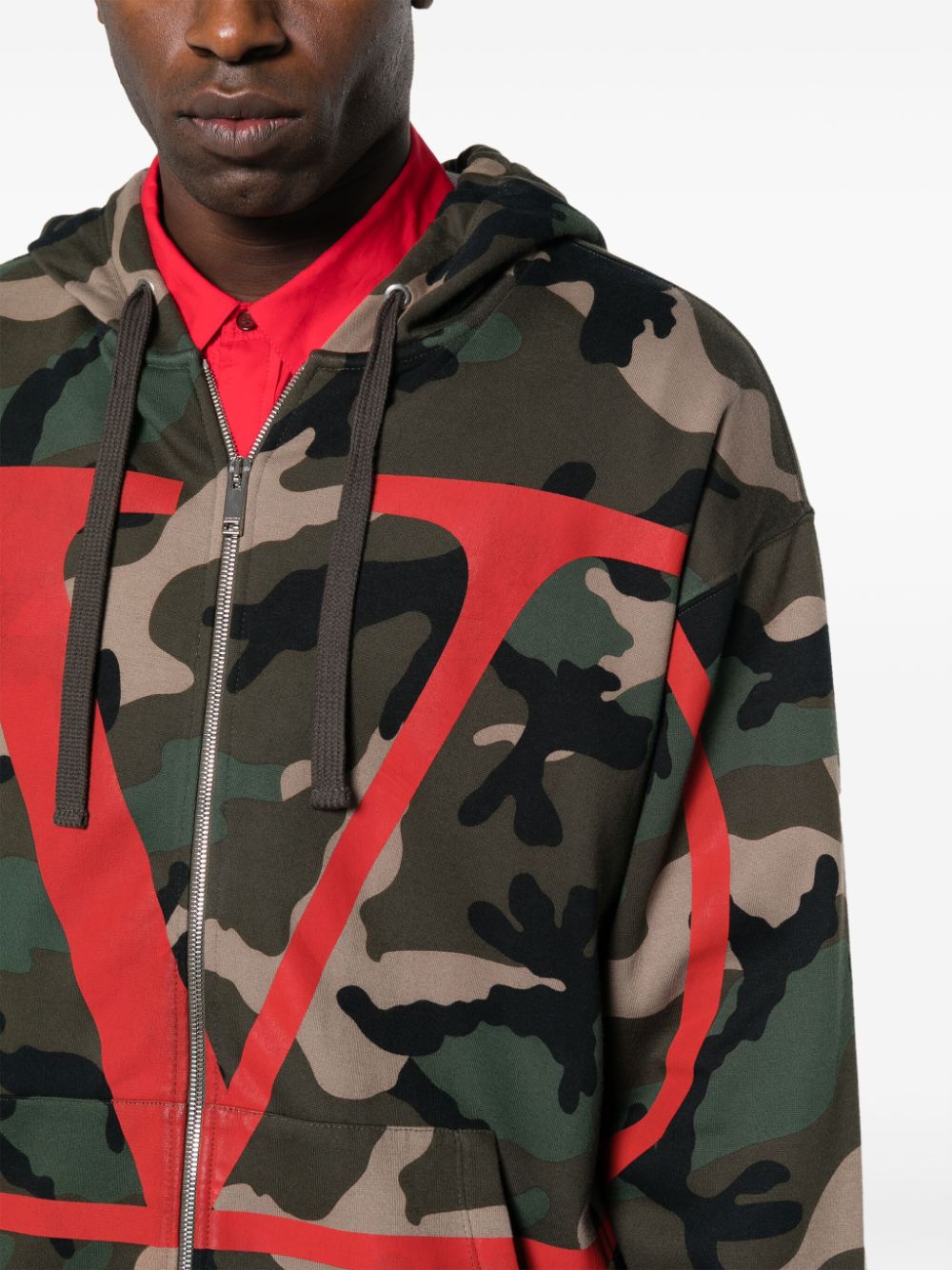 Shop Valentino Logo-print Camouflage Hoodie In Green