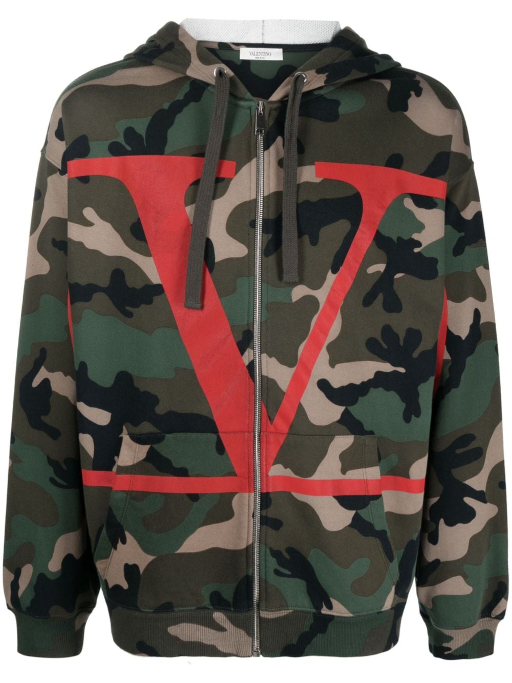 Valentino Logo-print Camouflage Hoodie In Green