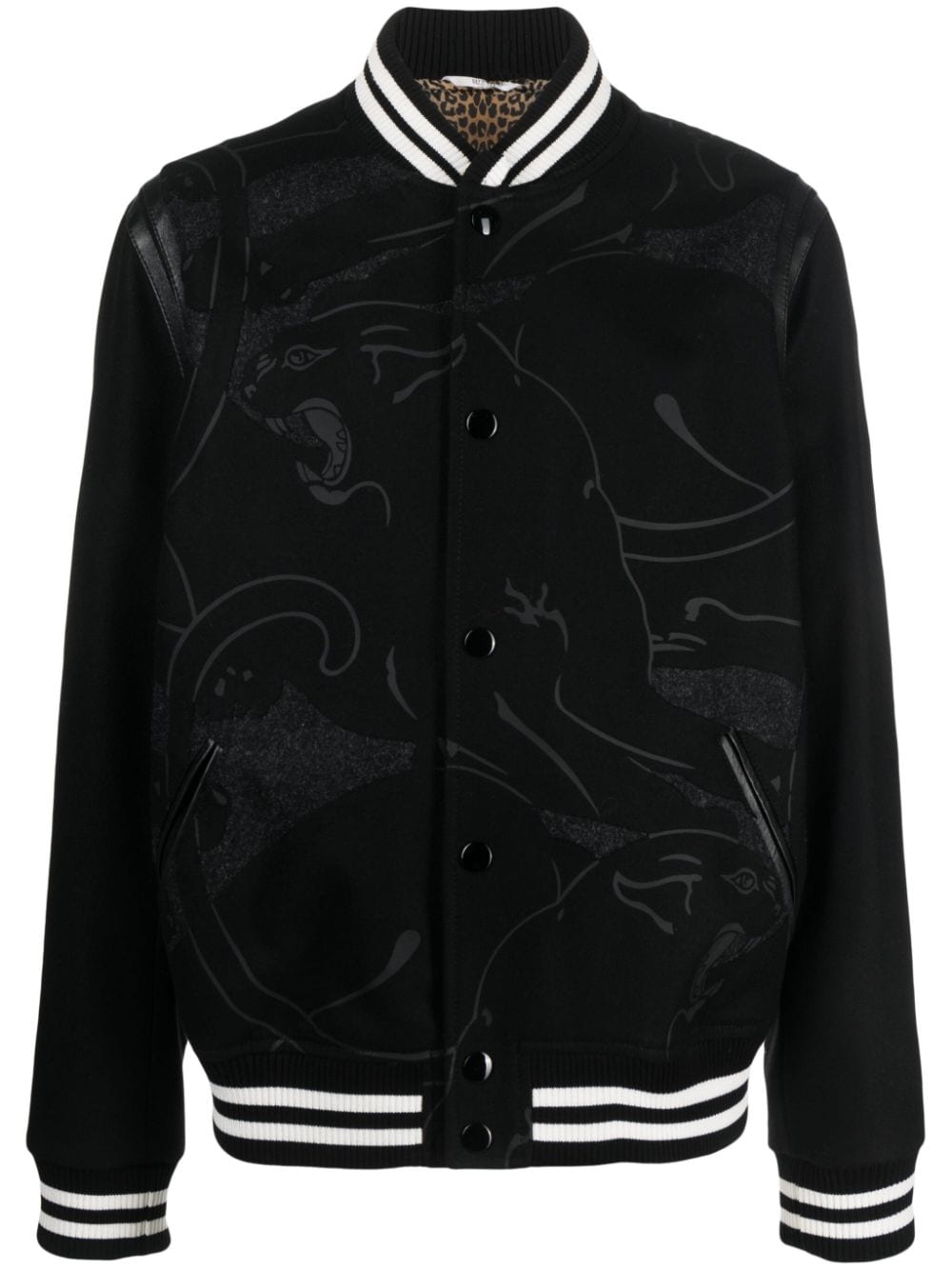 Valentino Graphic-print Wool Bomber Jacket In Black