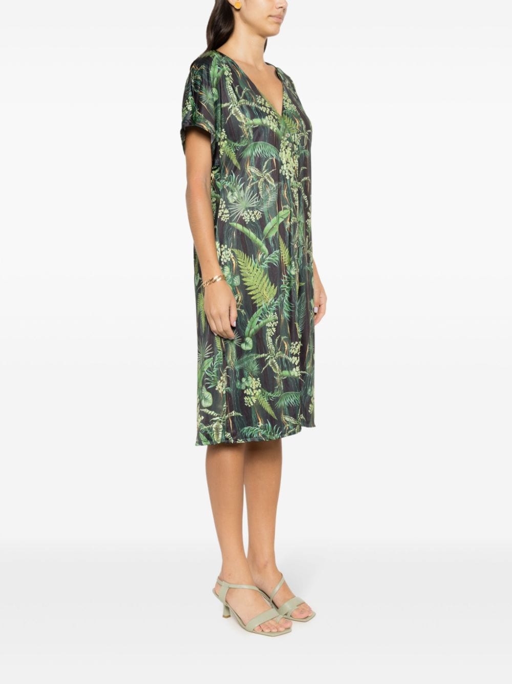 Shop Lygia & Nanny Artemis Leaf-print Midi Dress In Green