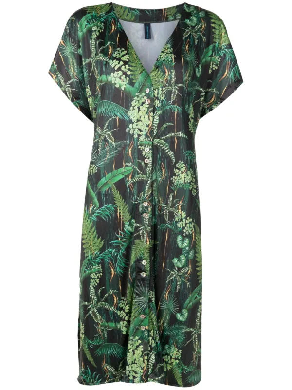knee length dresses for ladies Leaf Print Halter Neck Midi Dress Blue / S main image 0