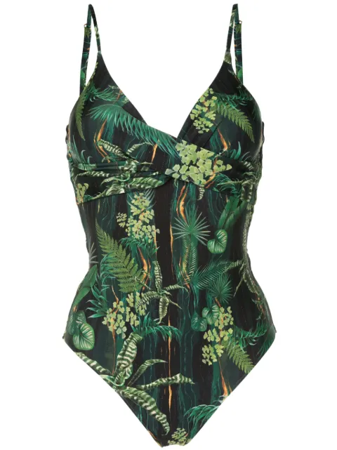 Lygia & Nanny Bianca twisted leaf-print swimsuit