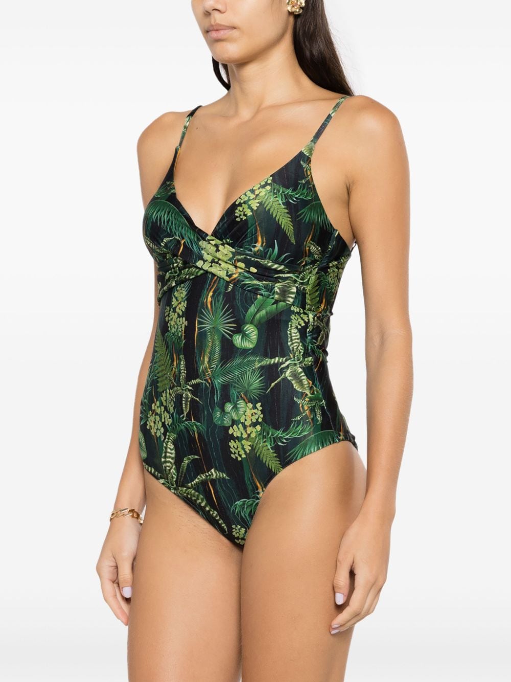 Shop Lygia & Nanny Bianca Twisted Leaf-print Swimsuit In Green