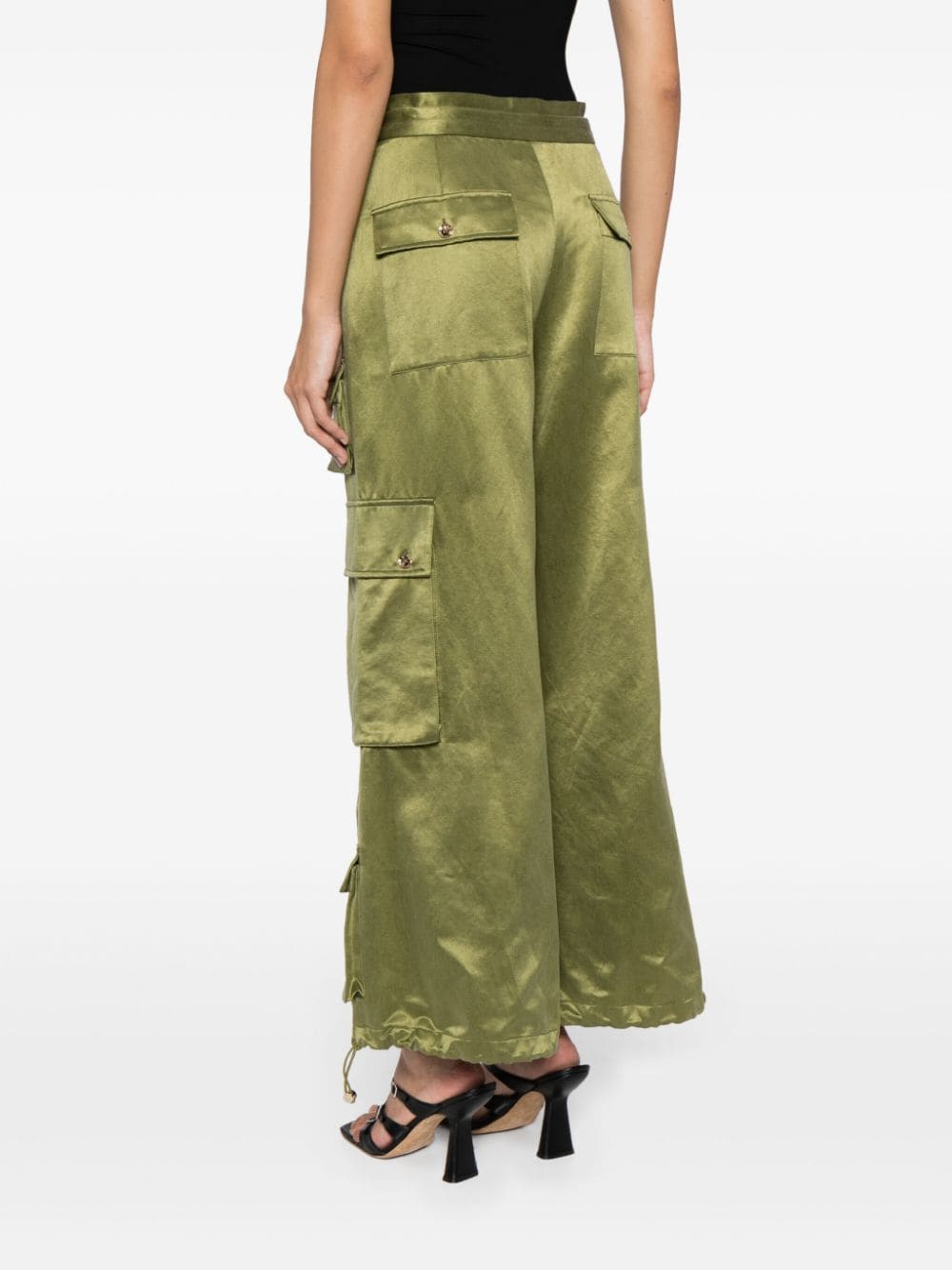 Shop Cynthia Rowley Satin-finish Cargo Trousers In Green