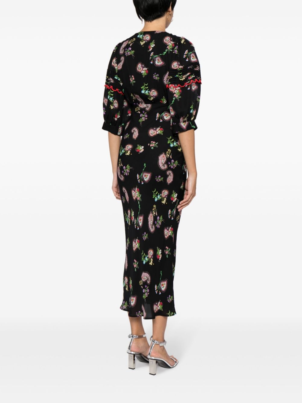 Shop Cynthia Rowley Floral-print Silk Midi Dress In Black