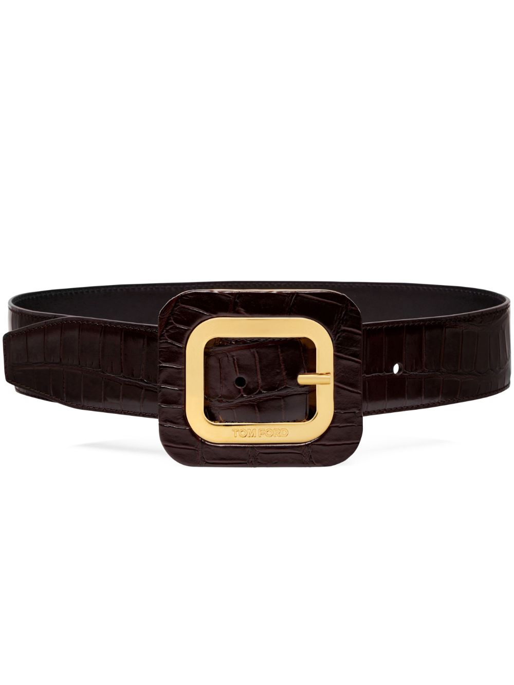 Tom Ford Frame Croc-effect Glossed-leather Waist Belt In Brown