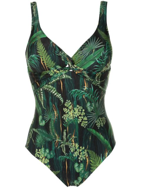 Lygia & Nanny Adriana twisted leaf-print swinsuit