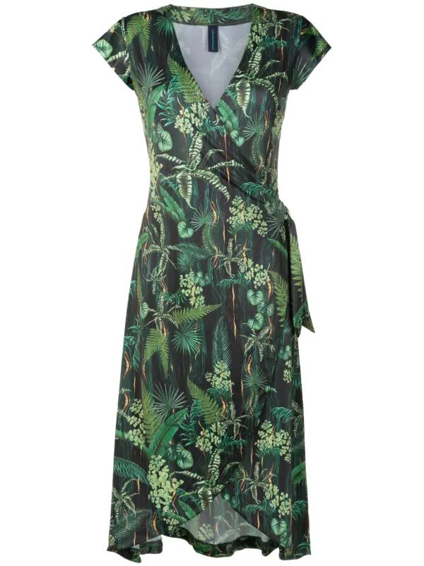 Lygia & Nanny Falco leaf-print Wrap Dress | Green | FARFETCH NZ