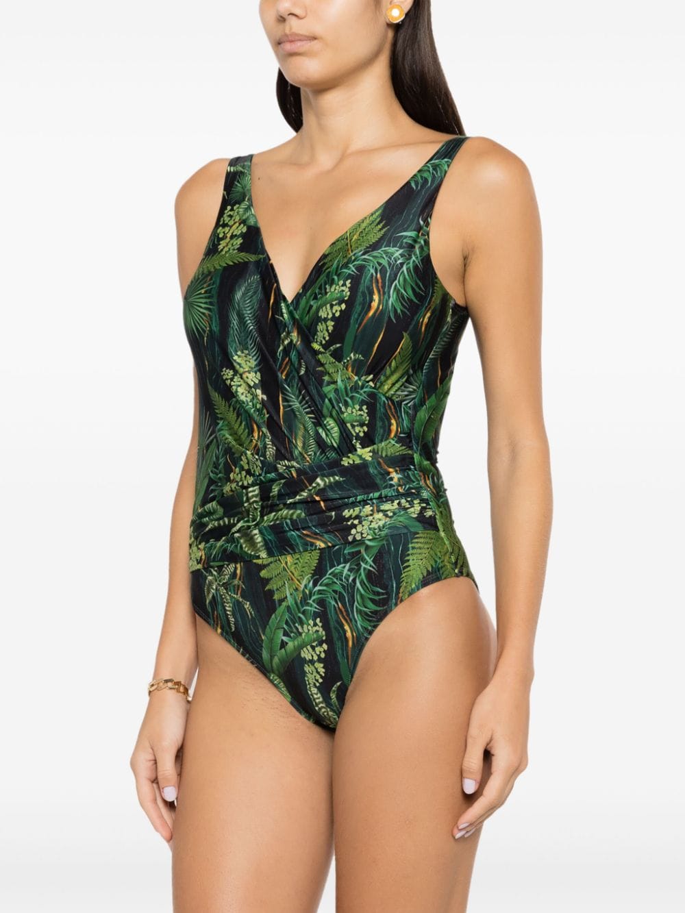Shop Lygia & Nanny Maisa Draped Leaf-print Swimsuit In Green