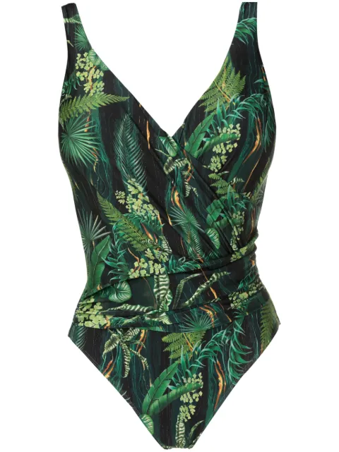 Lygia & Nanny Maisa draped leaf-print swimsuit