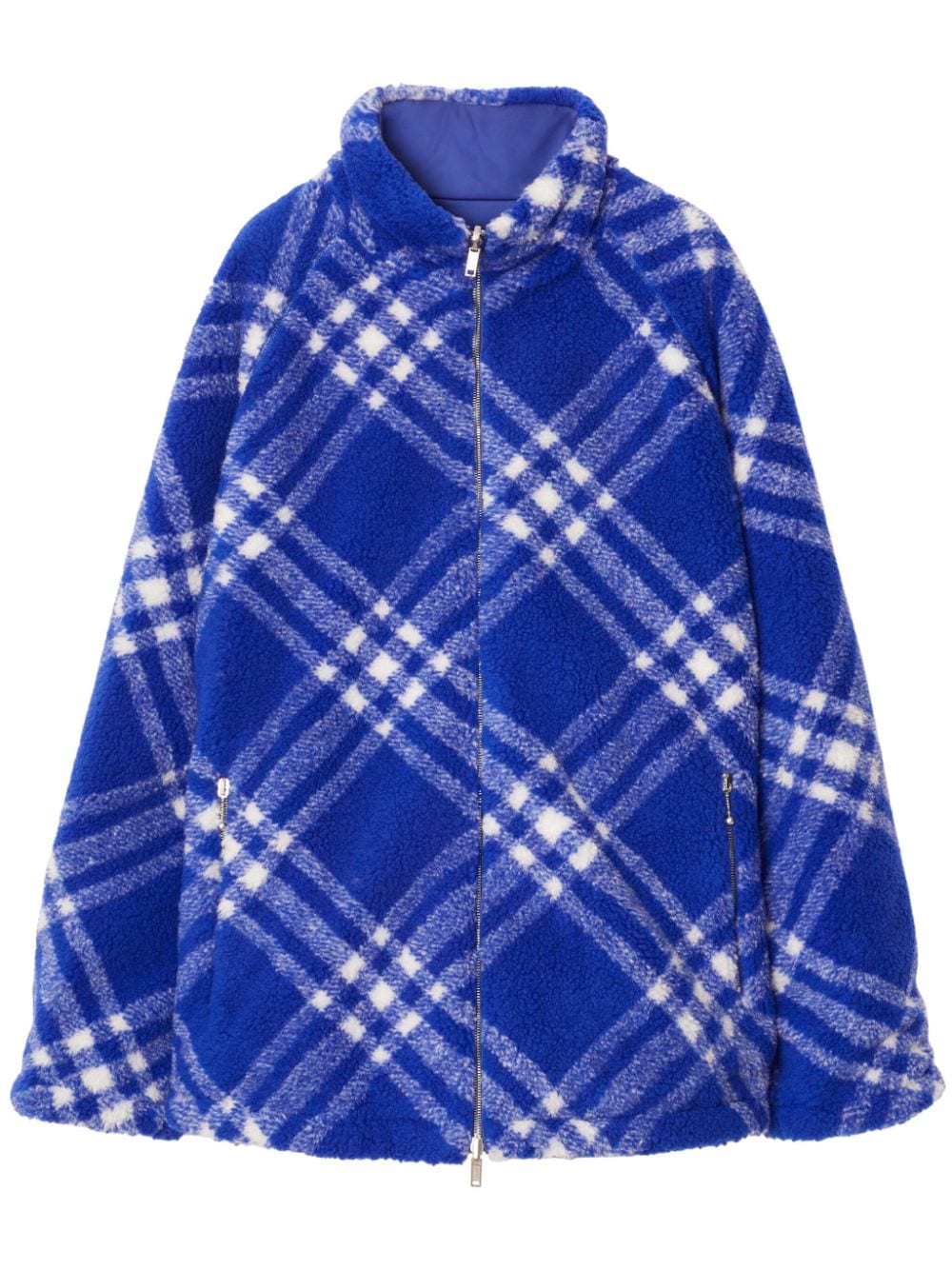 Shop Burberry Check-print Fleece Jacket In Blue