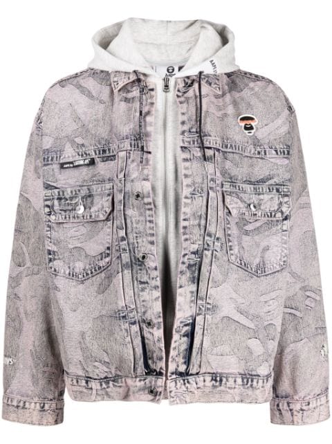 AAPE BY *A BATHING APE® double-layer hooded denim jacket