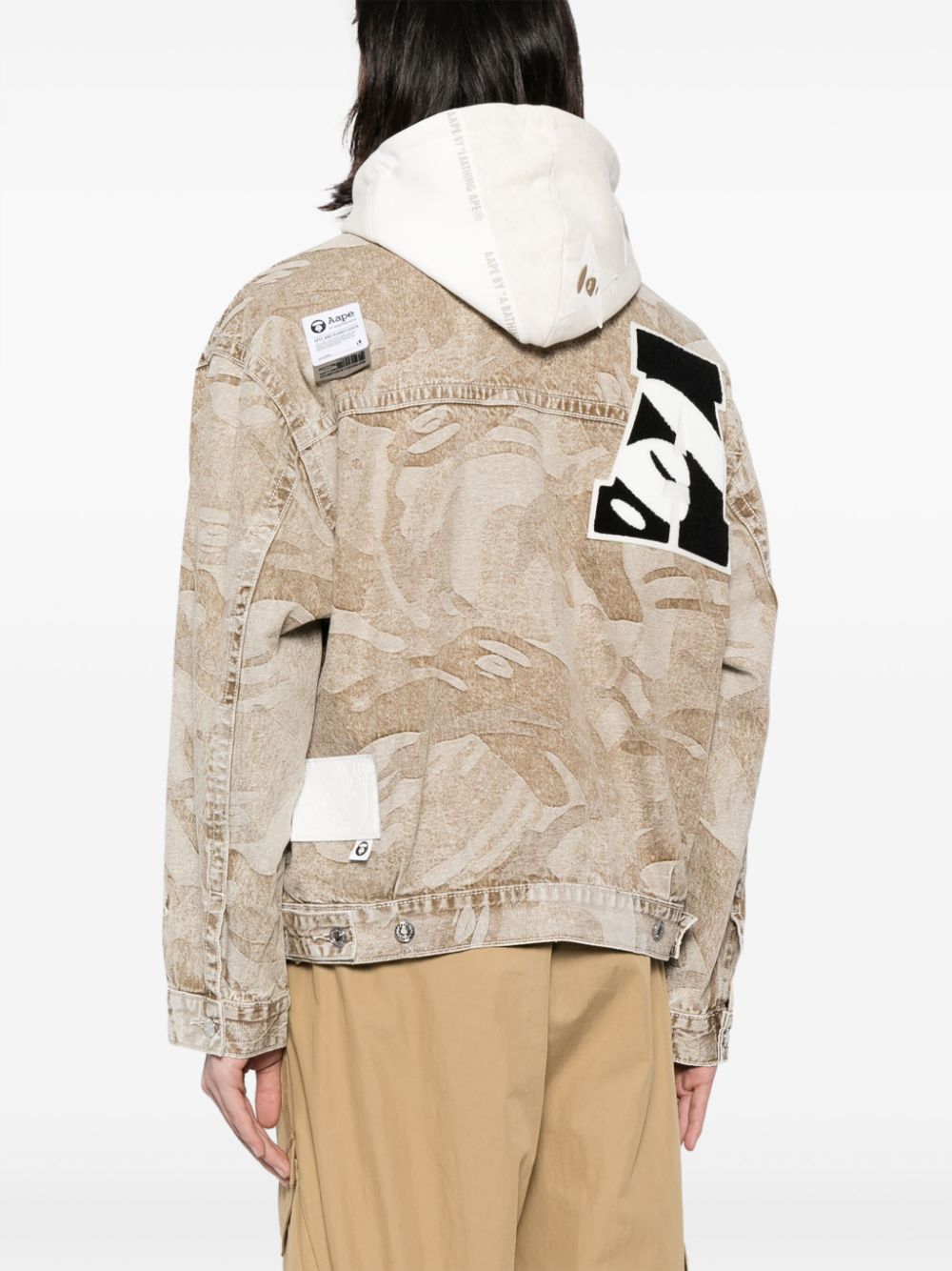Shop Aape By A Bathing Ape Camouflage-print Hooded Denim Jacket In Brown