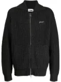 izzue appliqué-lettering ribbed-knit cardigan - Black