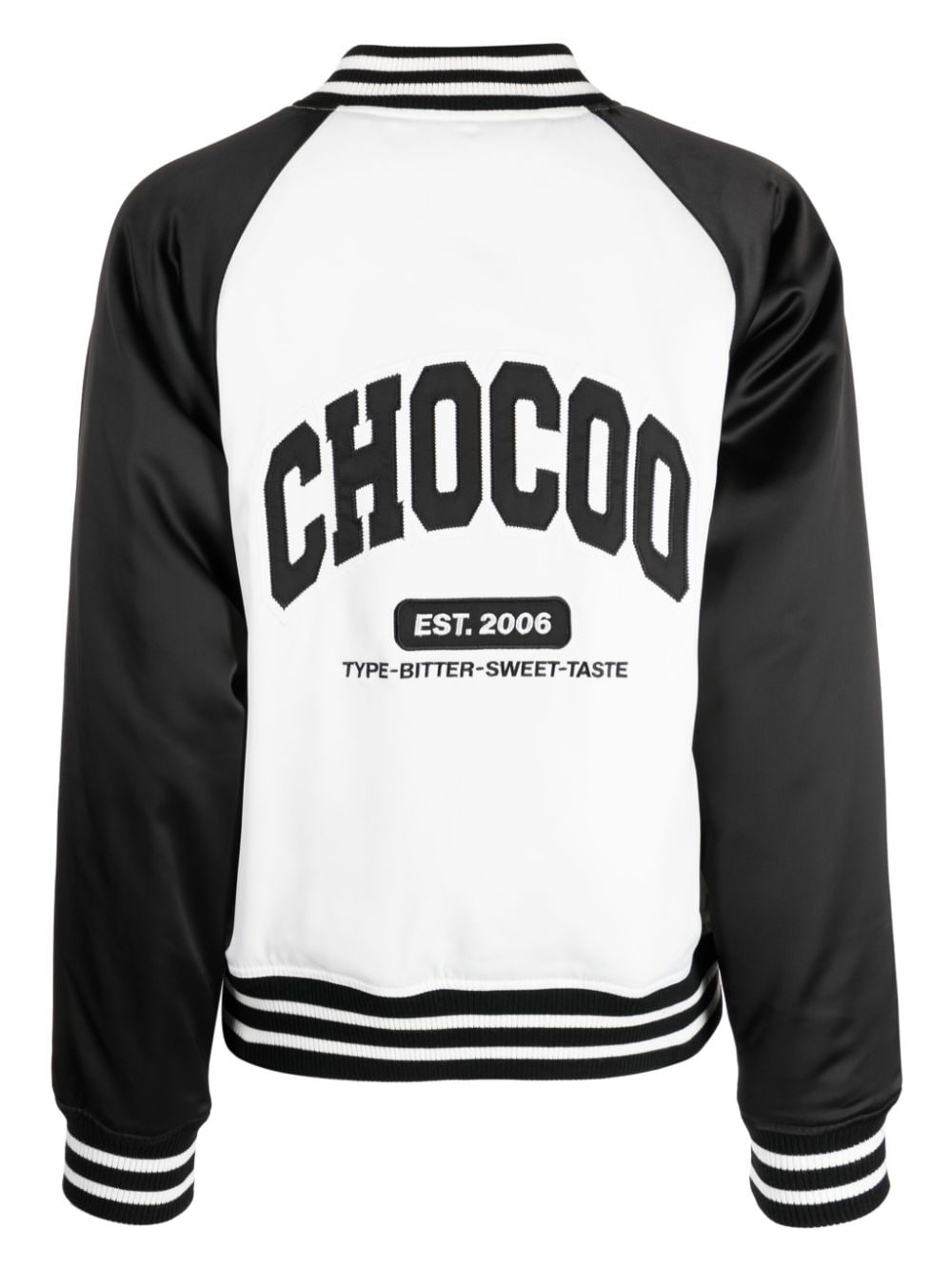 CHOCOOLATE logo-appliqué satin bomber jacket Wit