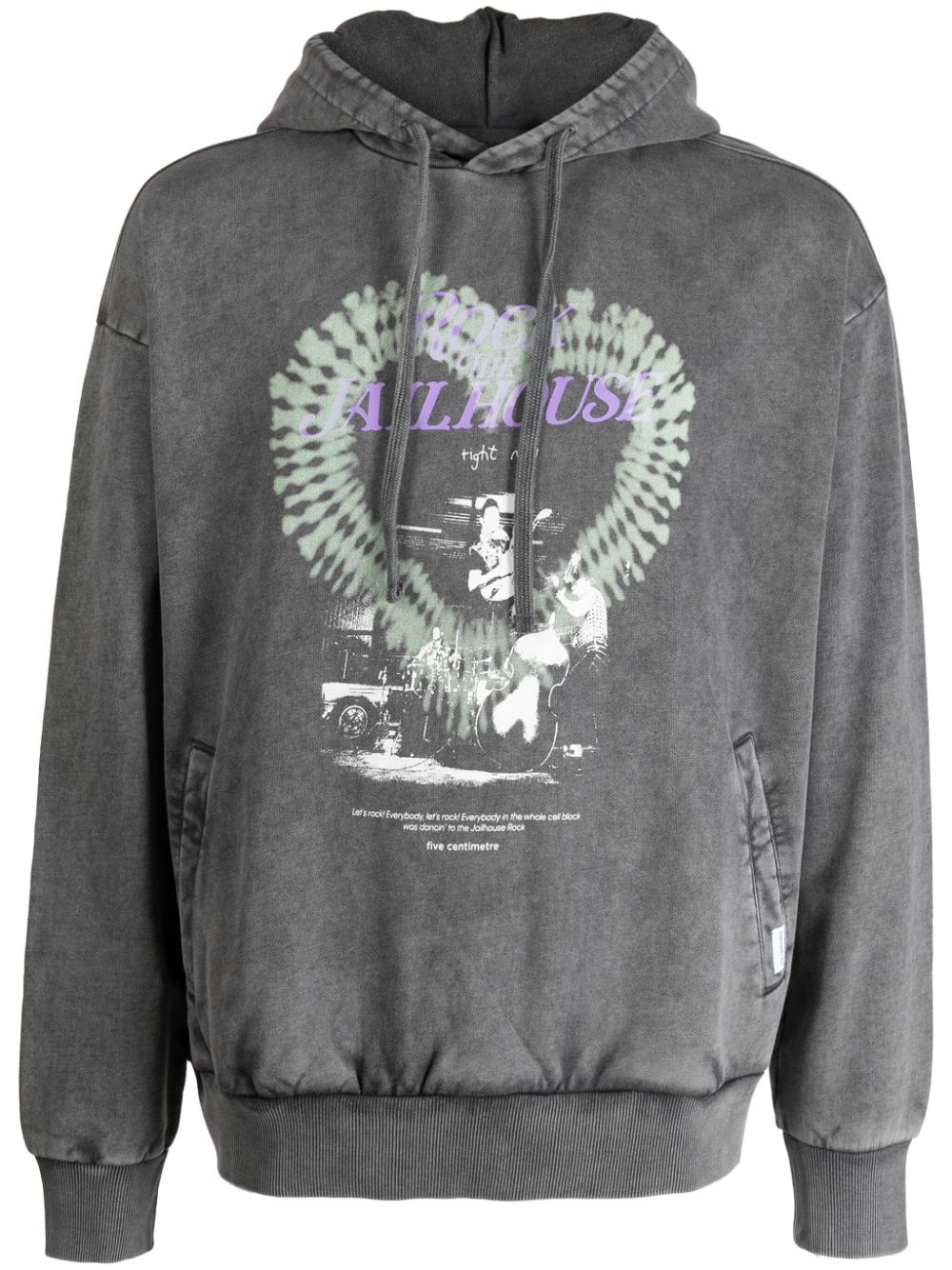 Five Cm Graphic-print Cotton Hoodie In Grey