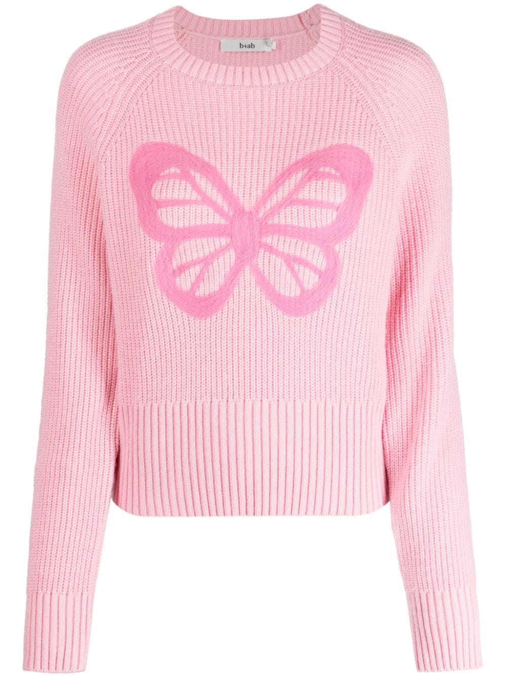 b+ab embossed-butterfly ribbed-knit jumper - Pink