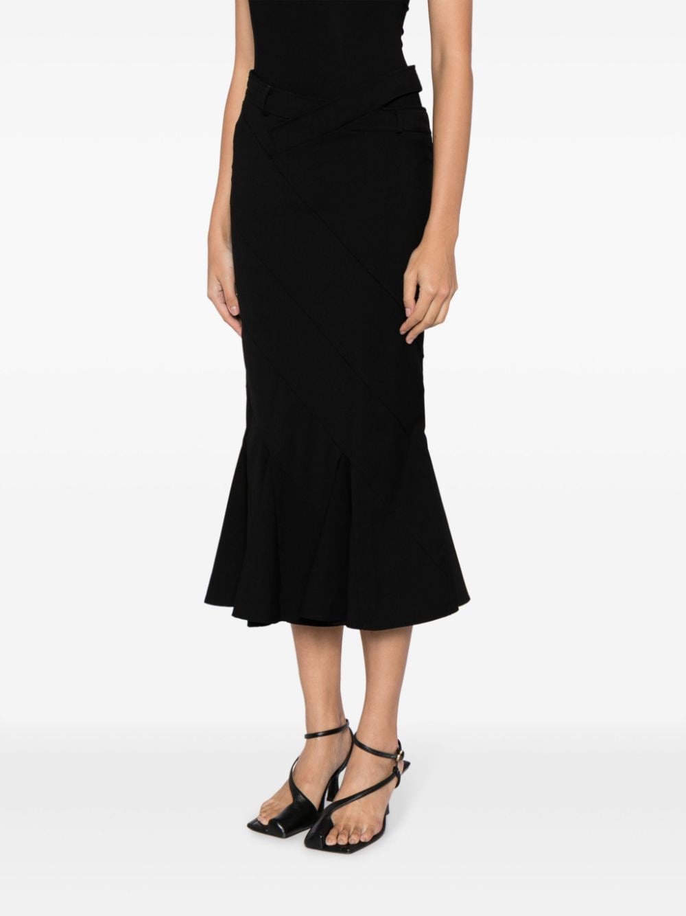 Shop Andreädamo Flared-hem Flannel Midi Skirt In Black