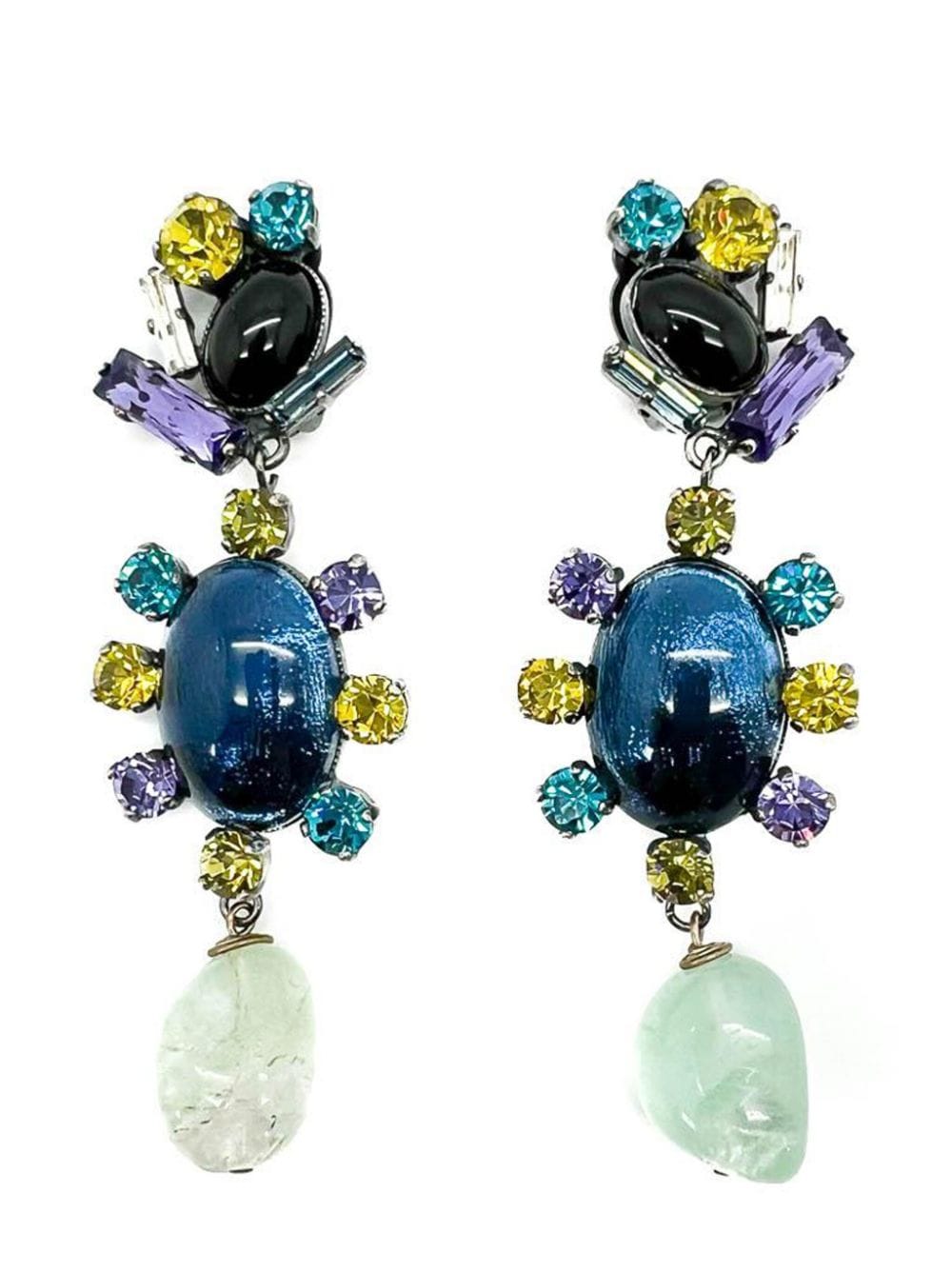 Jennifer Gibson Vintage Philippe Ferrandis Foiled Glass &amp; Stone Earrings 1980s In Blue