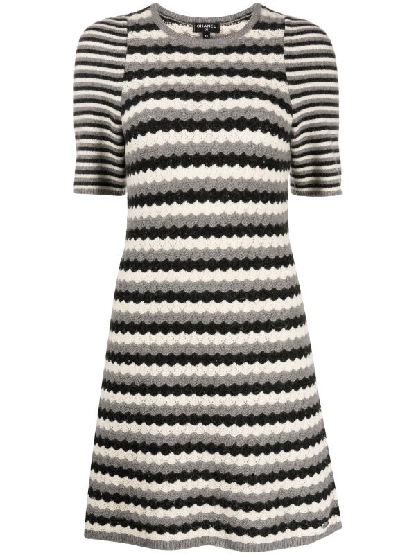 CHANEL Pre-Owned Striped crochet-knit Cashmere Minidress - Farfetch