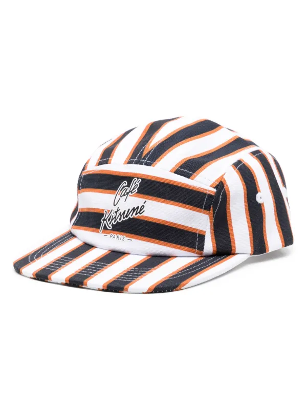 CAFÉ KITSUNÉ logo-print Striped Cotton Cap Multicolour