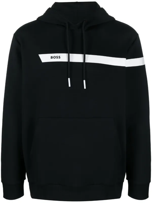 Boss logo print Cotton Blend Hoodie Black