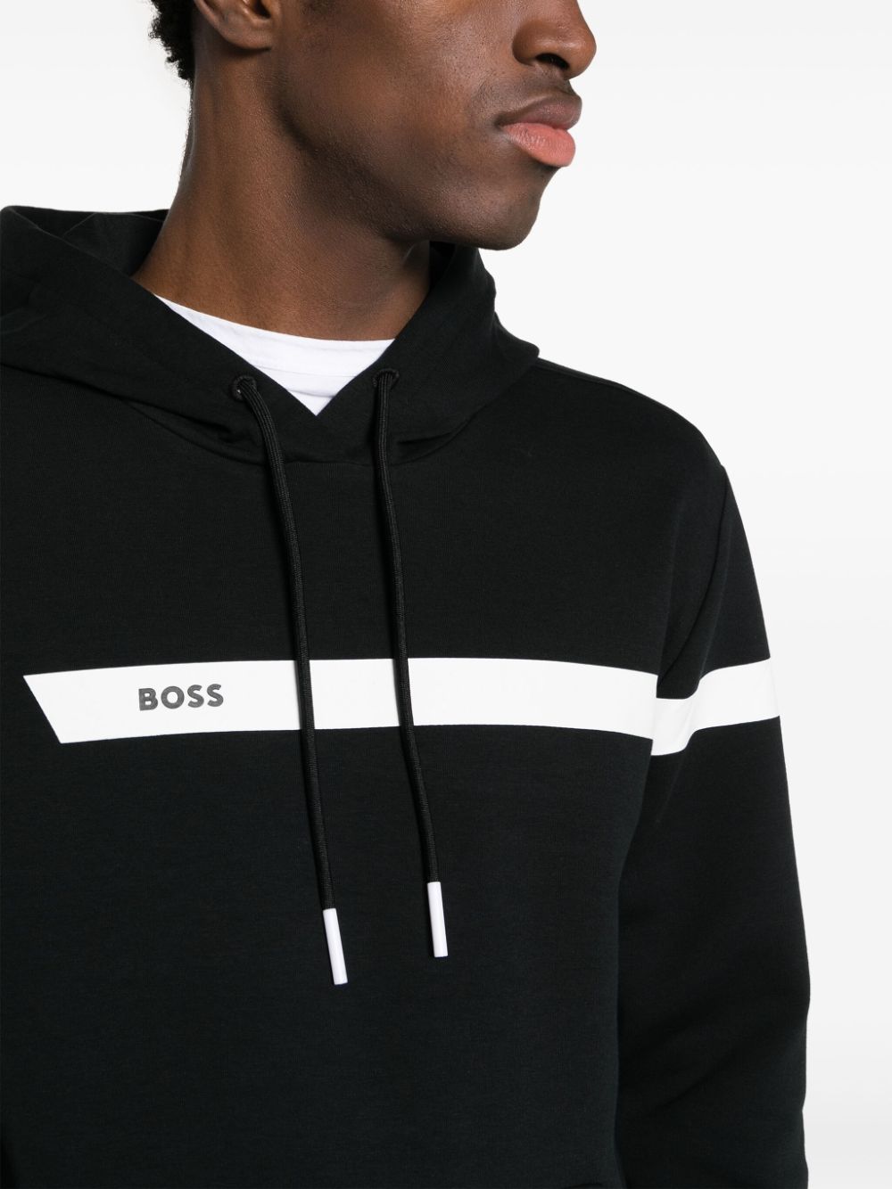 Shop Hugo Boss Logo-print Cotton Blend Hoodie In Black