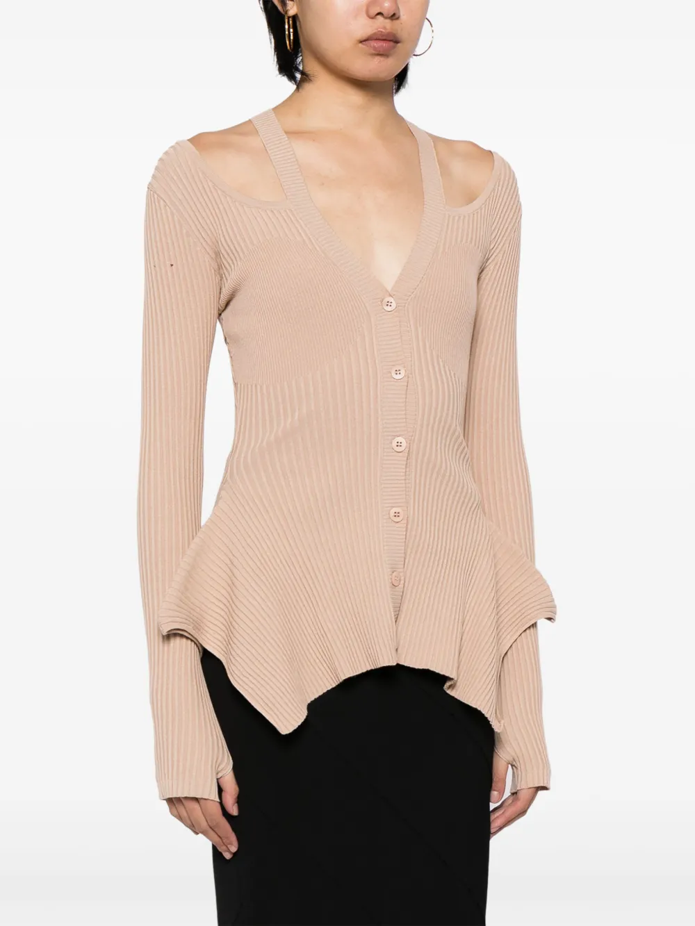 Andreädamo Ribbed Double-layer Cardigan In Pink