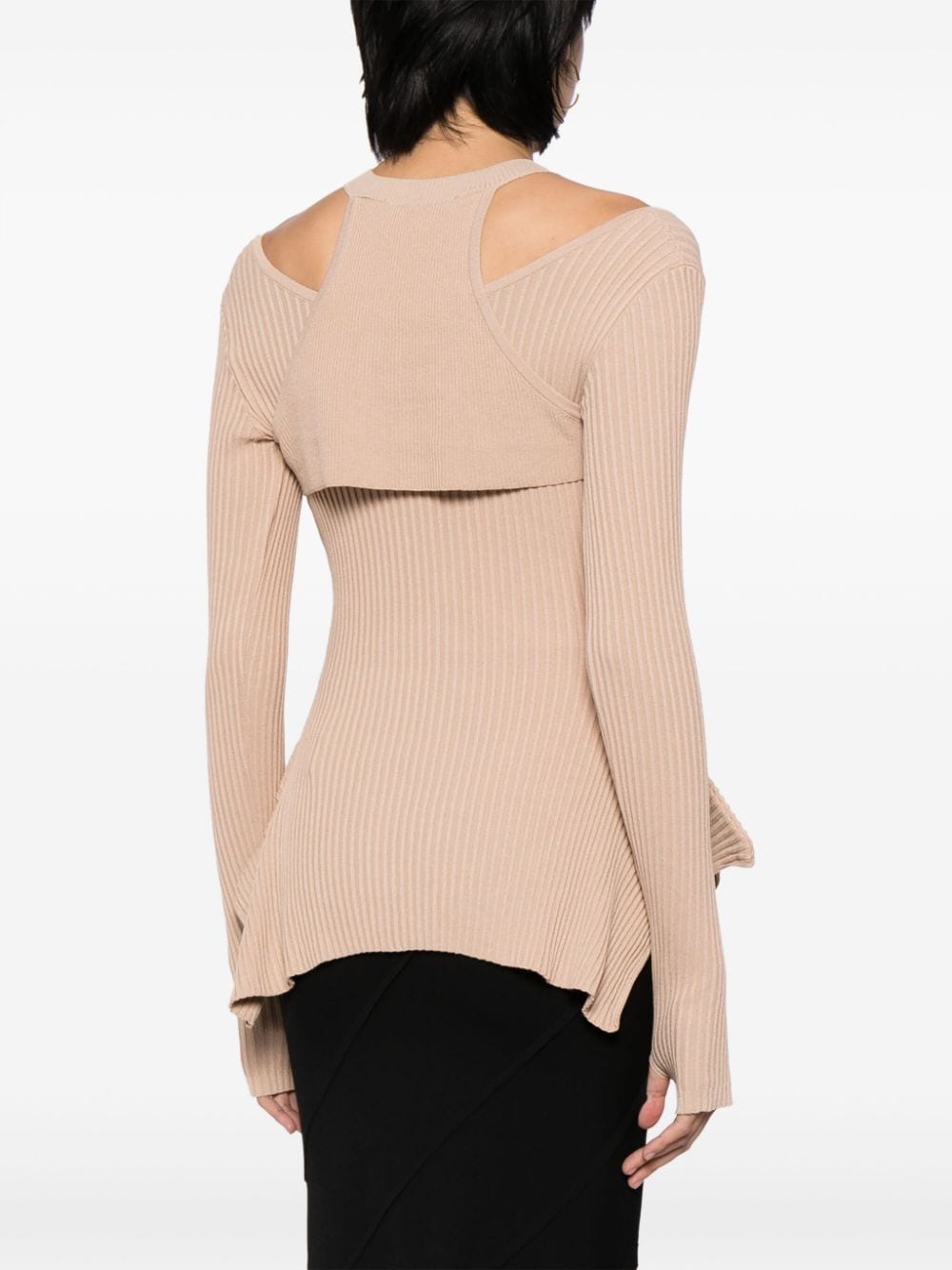 Shop Andreädamo Cut-out Ribbed-knit Cardigan In Pink
