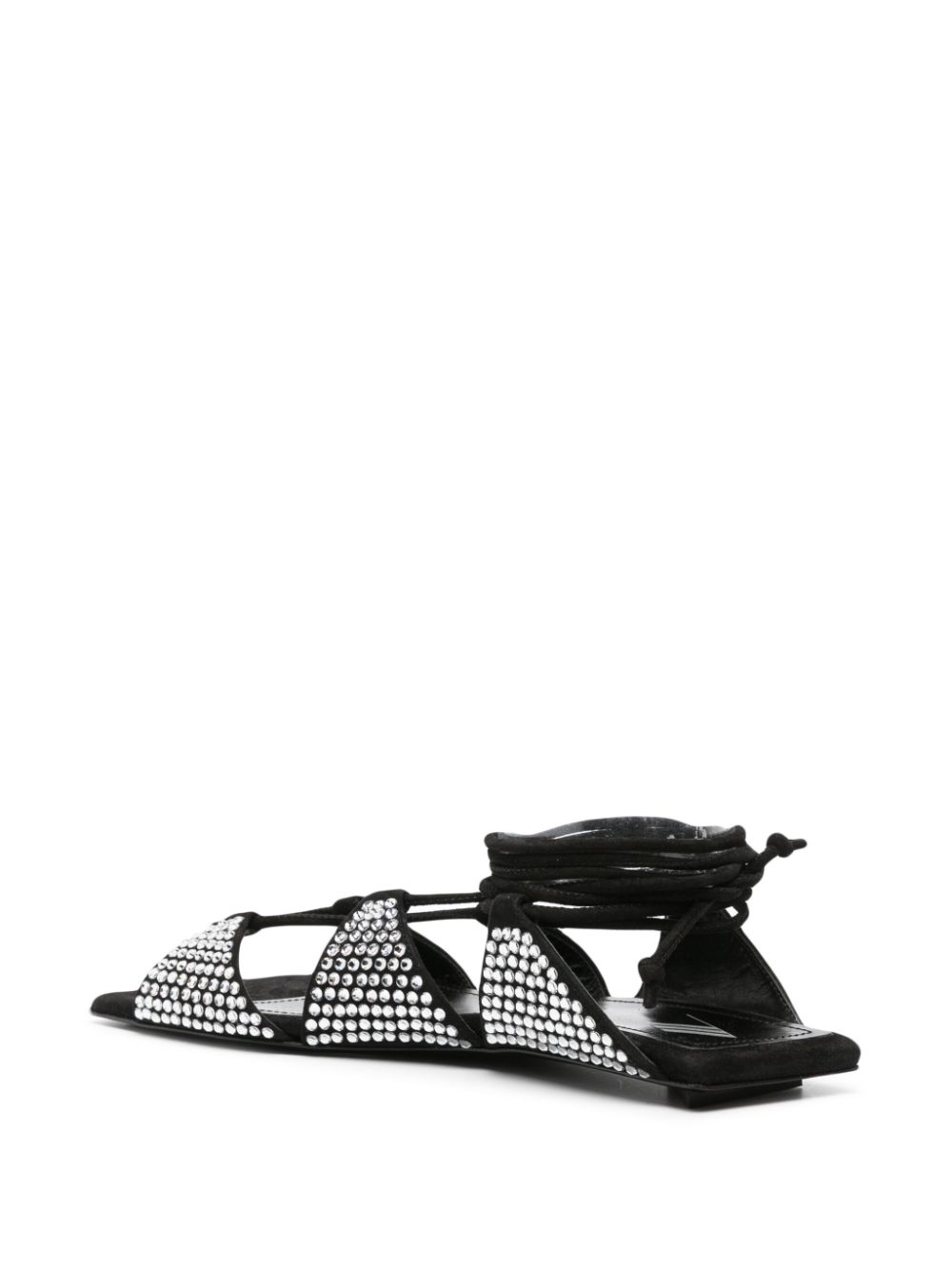 Shop Attico Crystal-embellished Square-toe Leather Sandals In Black