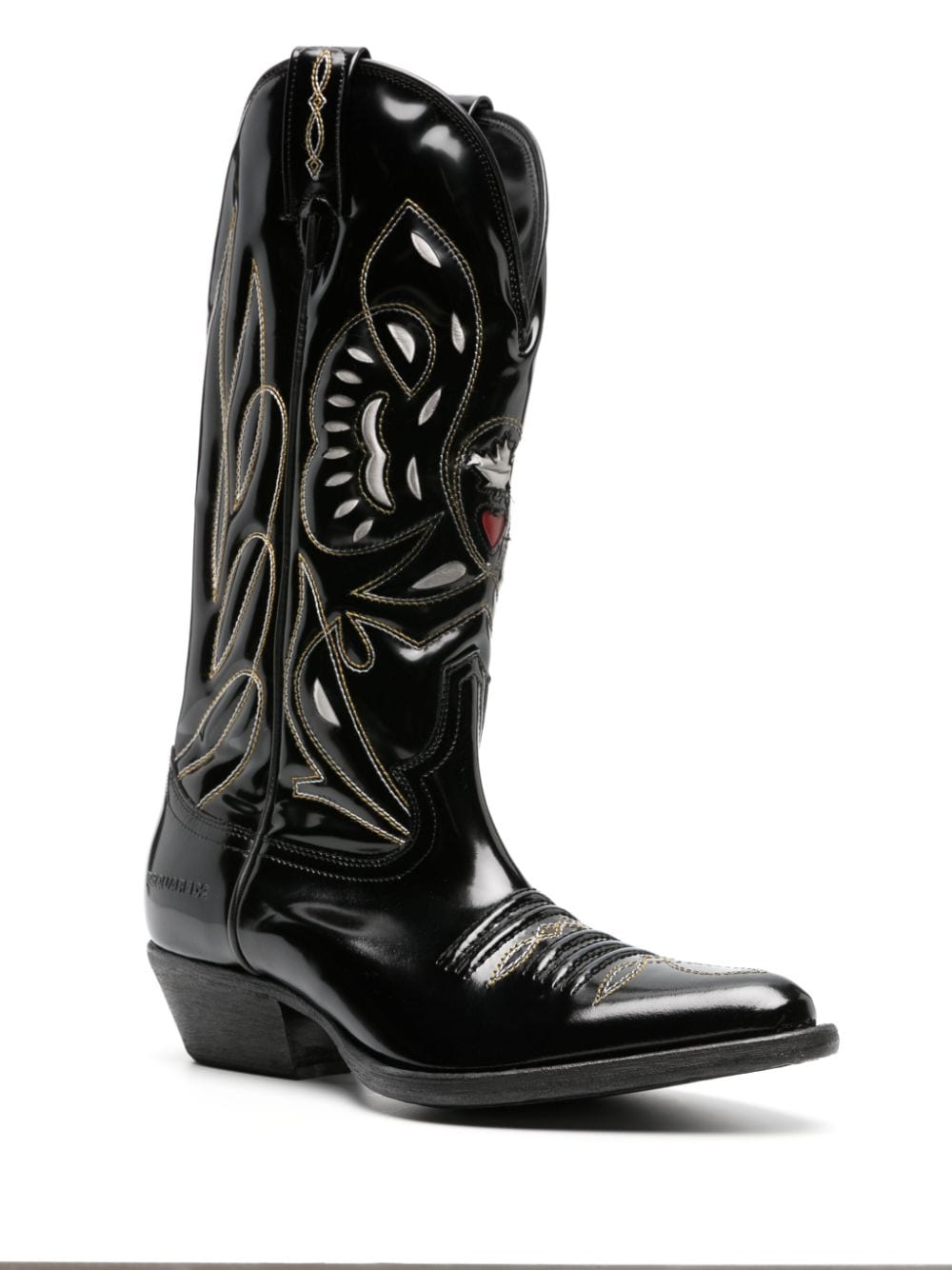 Shop Dsquared2 Stitched Leather Western Boots In Black