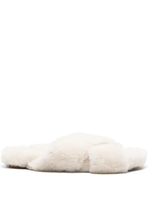 Yves Salomon crossover-strap shearling slides