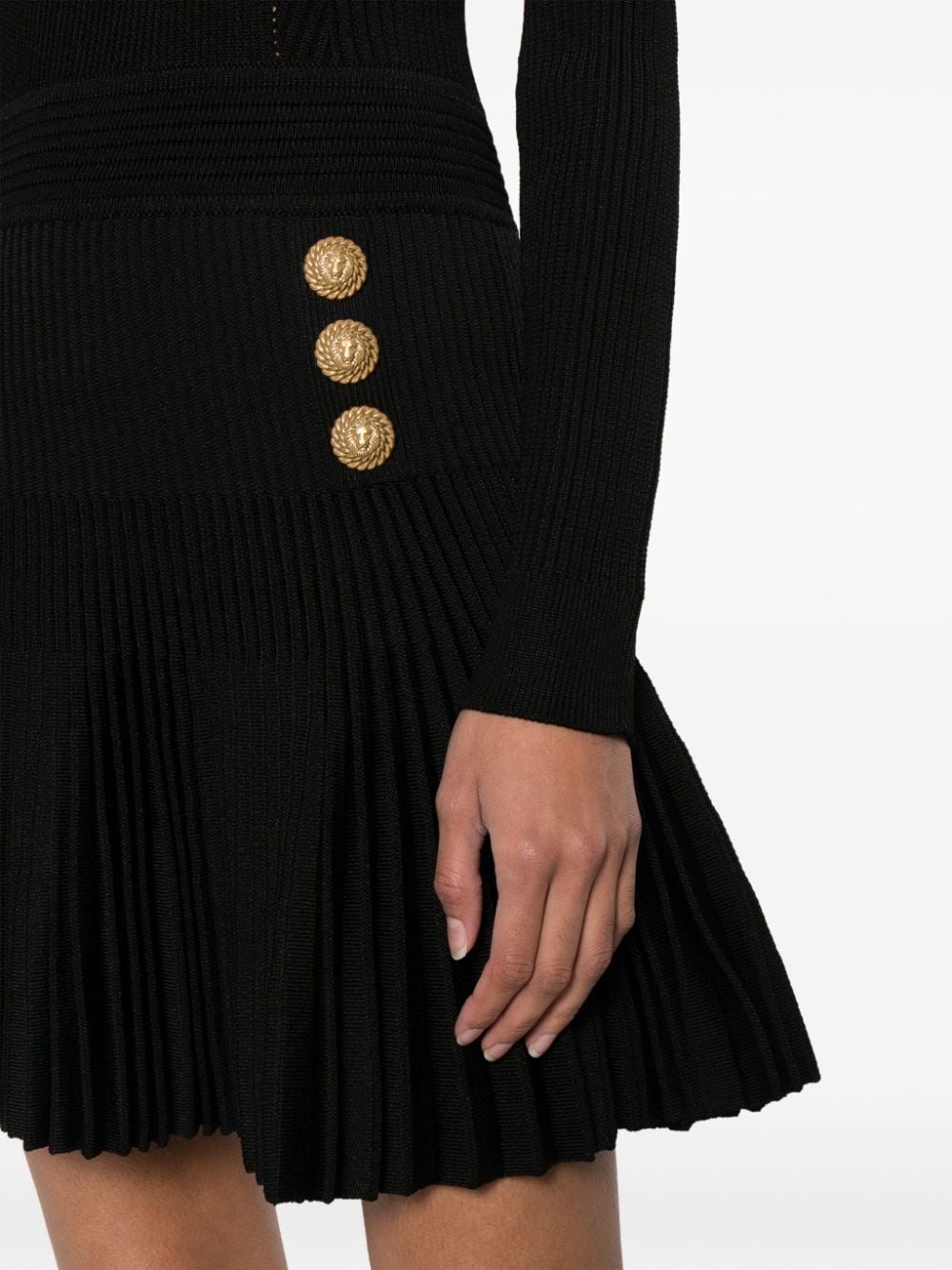 Shop Balmain Flared Ribbed-knit Dress In Black