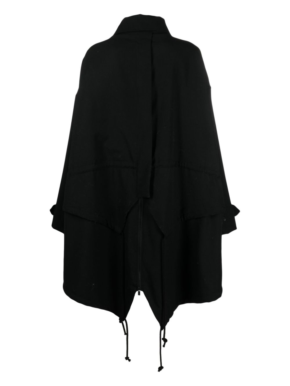 Yohji Yamamoto layered drawstring-hem wool coat - Zwart