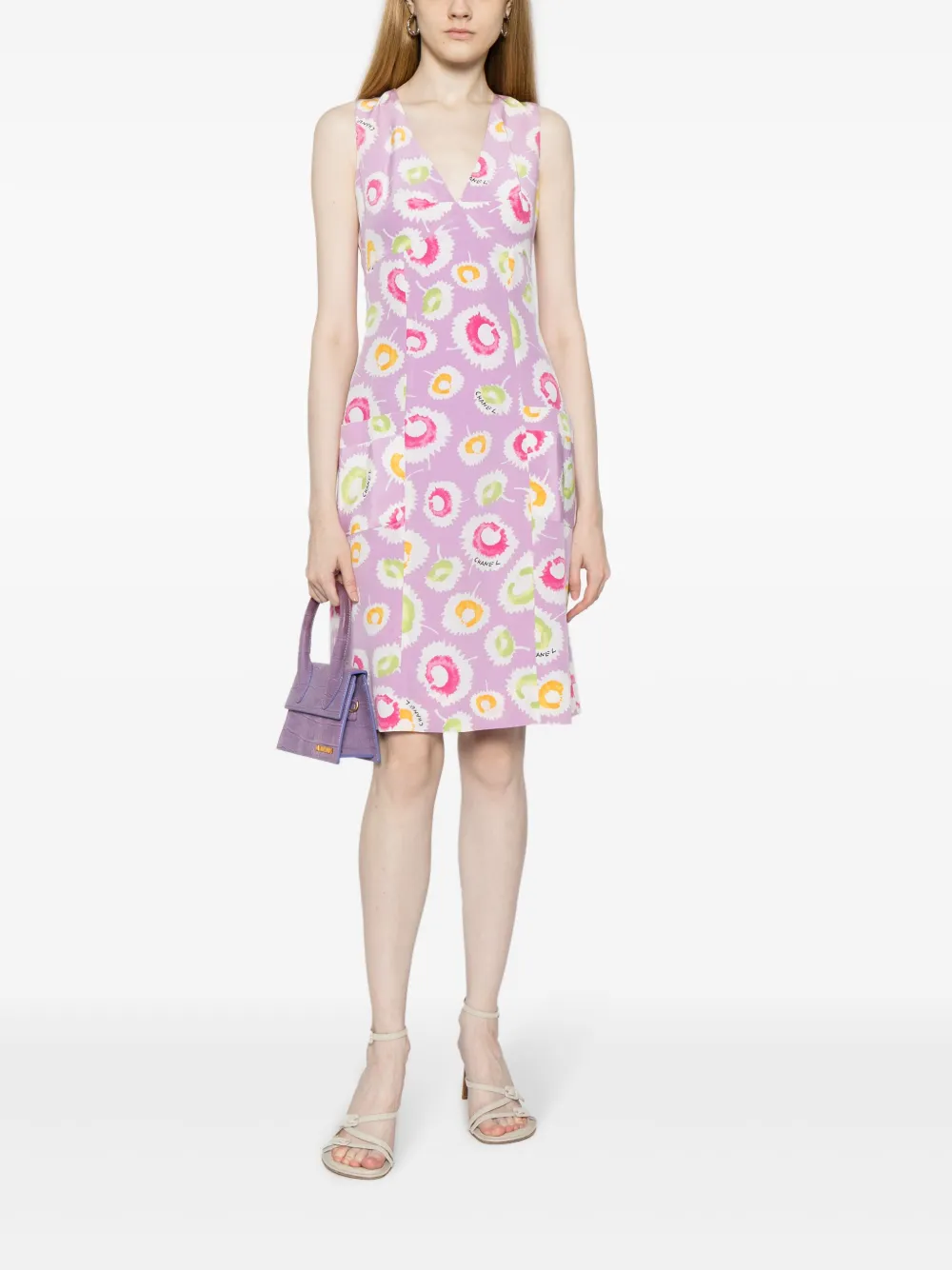 CHANEL Pre-Owned 1997 Camélia-print silk minidress - Paars
