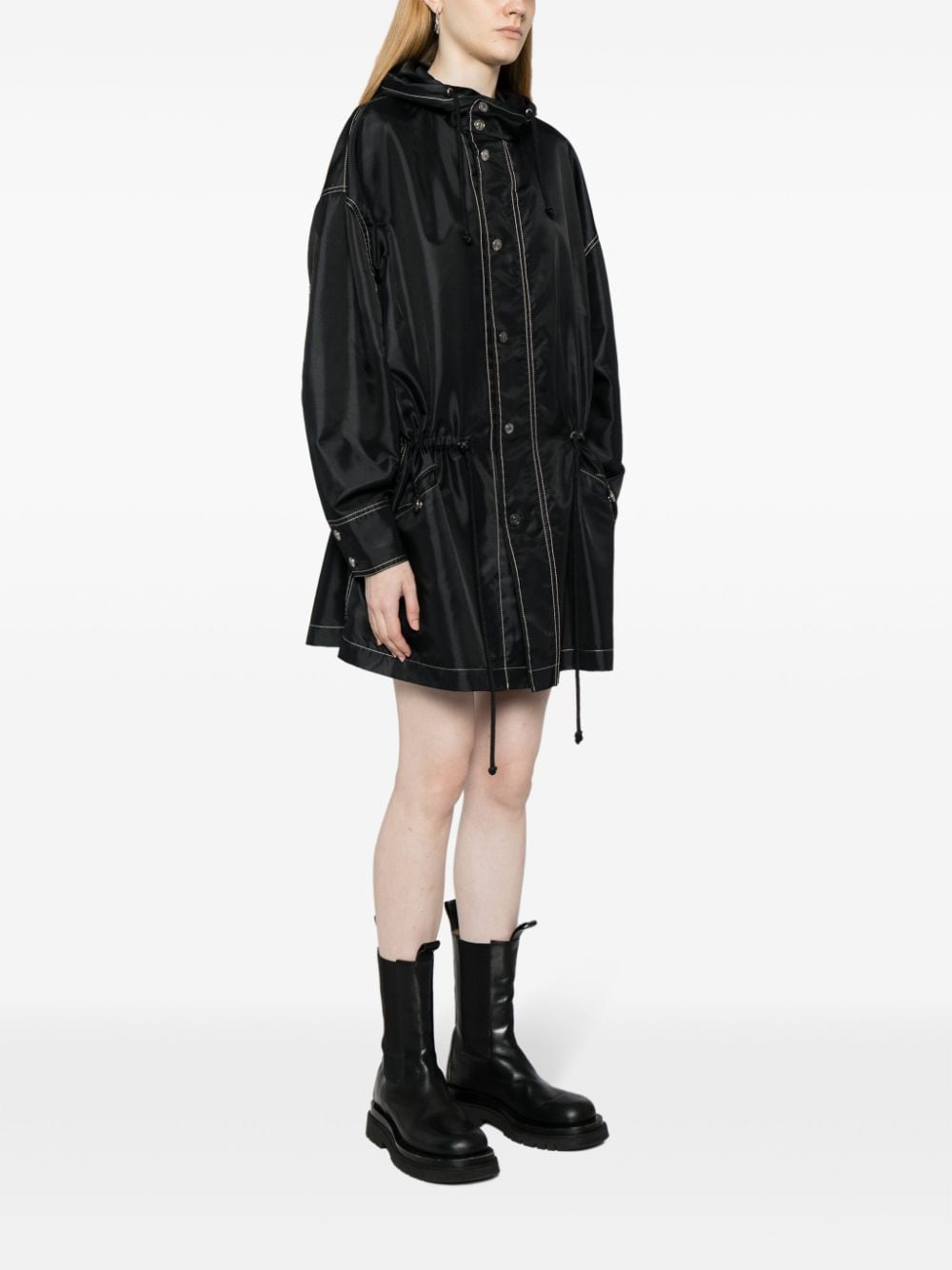 Pre-owned Chanel Logo-buttons Hooded Parka Coat In Black