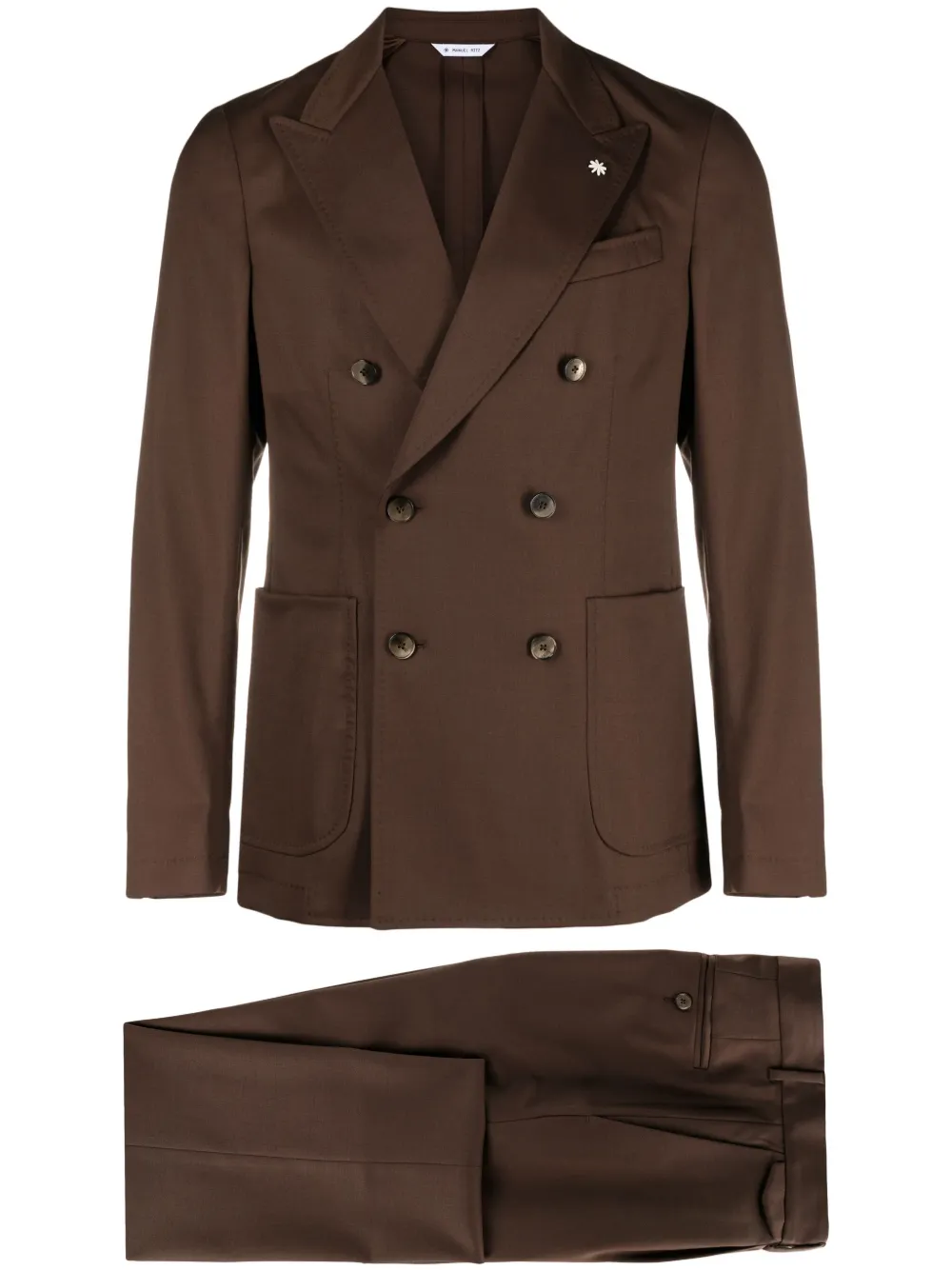 Manuel Ritz Double-breasted Wool-blend Suit In Brown