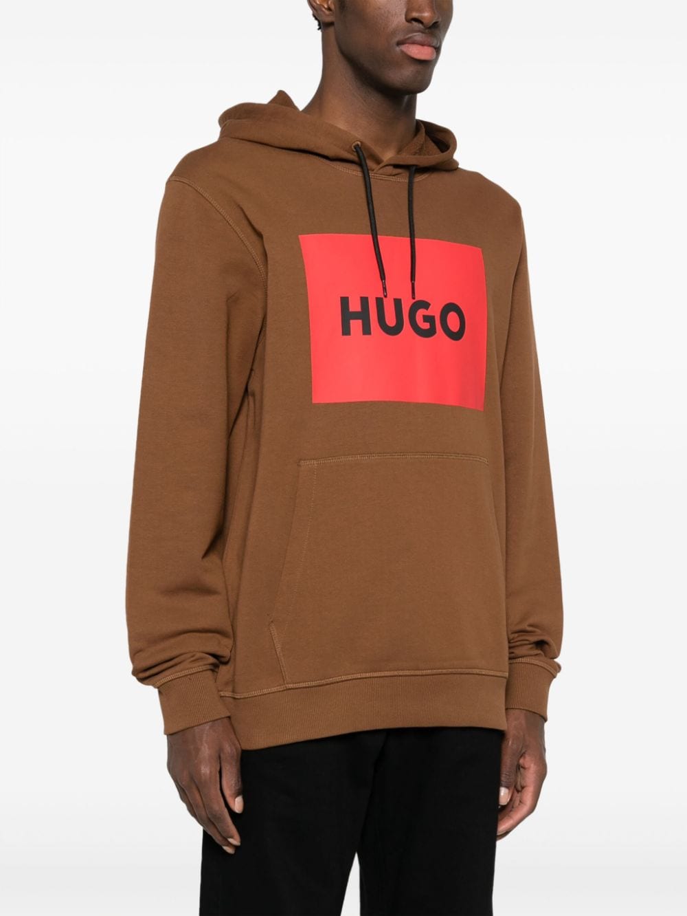 Shop Hugo Logo-print Cotton Hoodie In Brown