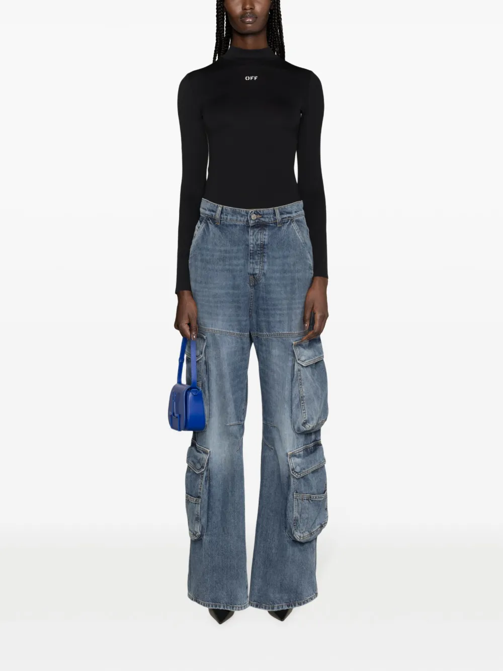 Off-white Stretch Jersey Crop Top With Logo In Black