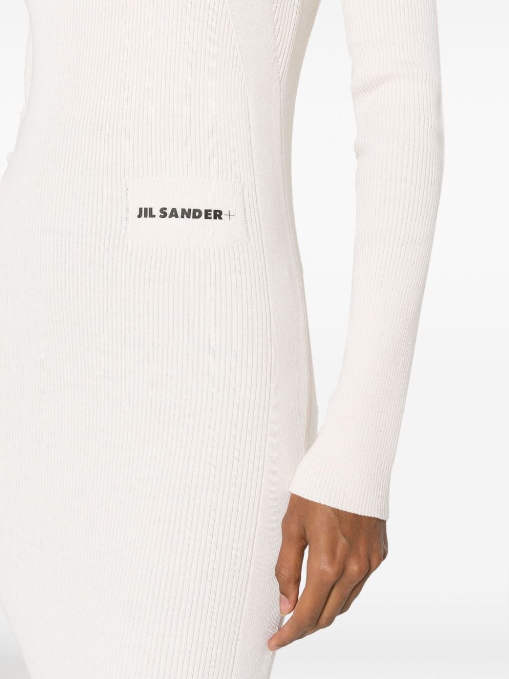 Shop Jil Sander Logo-print Ribbed Midi Dress In Neutrals