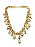 Christian Dior Pre-Owned Vintage Christian Dior Asymmetric Pearl Droplet Chain Necklace 1980s - Gold