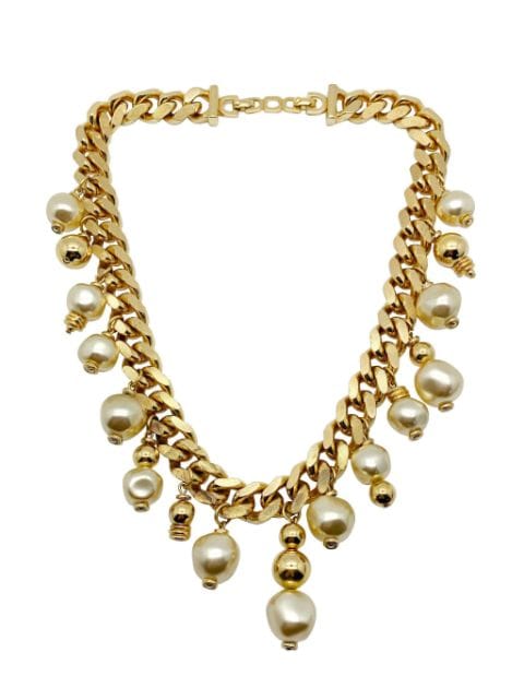 Christian Dior Pre-Owned Vintage Christian Dior Asymmetric Pearl Droplet Chain Necklace 1980s