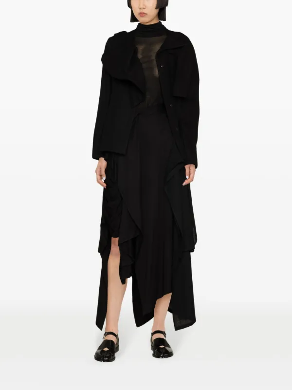 【待望★】 ruffled-detail Yamamoto Yohji Asymmetric Black | Skirt Maxi カラーリング・白髪染め