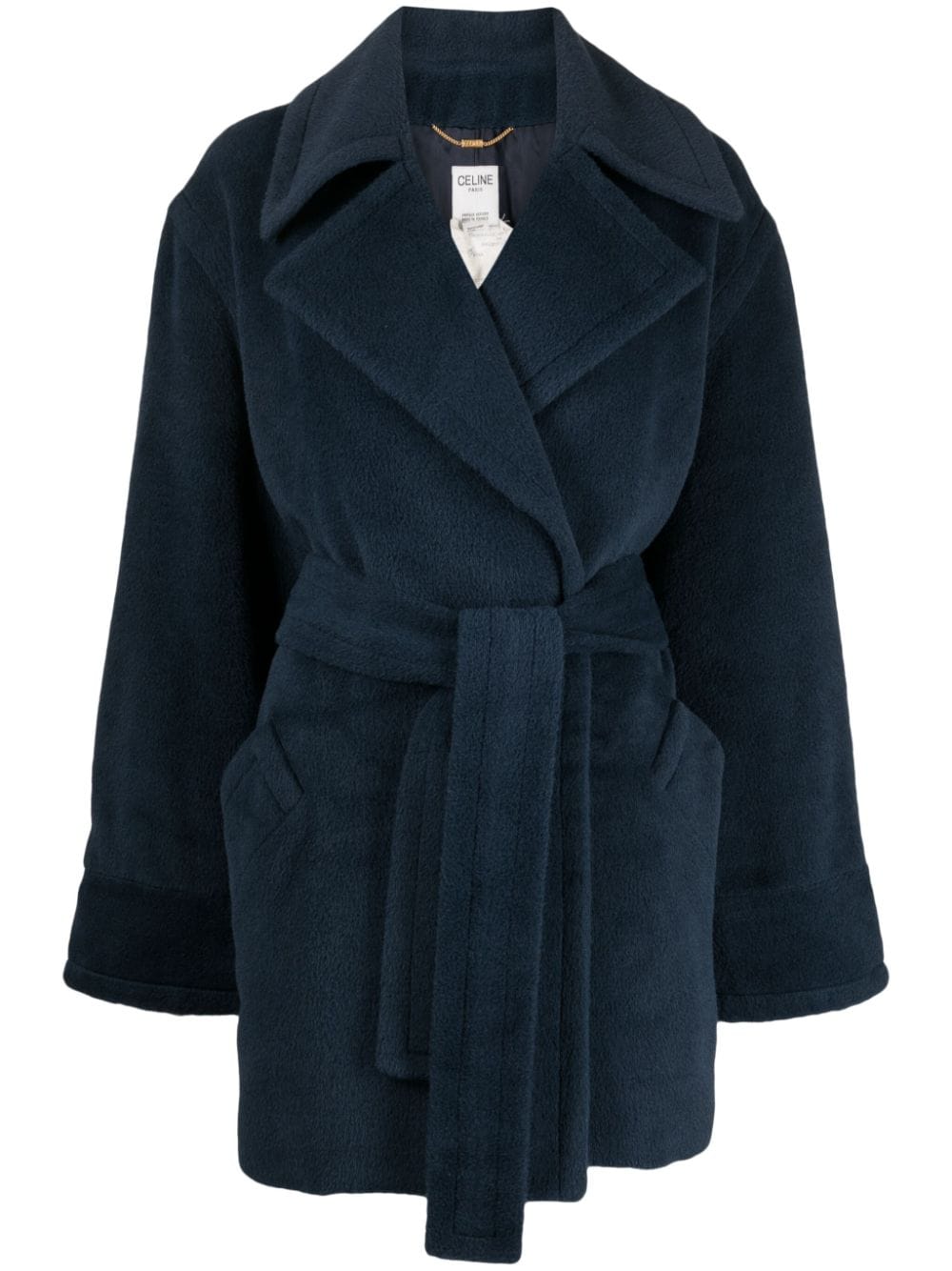 Pre-owned Celine 1990-2000 Belted Alpaca-wool Wrap Jacket In Blue