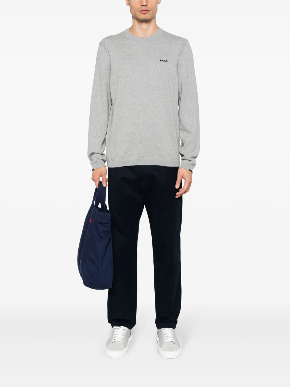 BOSS logo-print cotton blend jumper - Grijs
